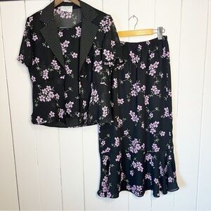Vintage Leslie Belle Petite Black & Floral/Polka dot Skirt, Top, and Over Top.
